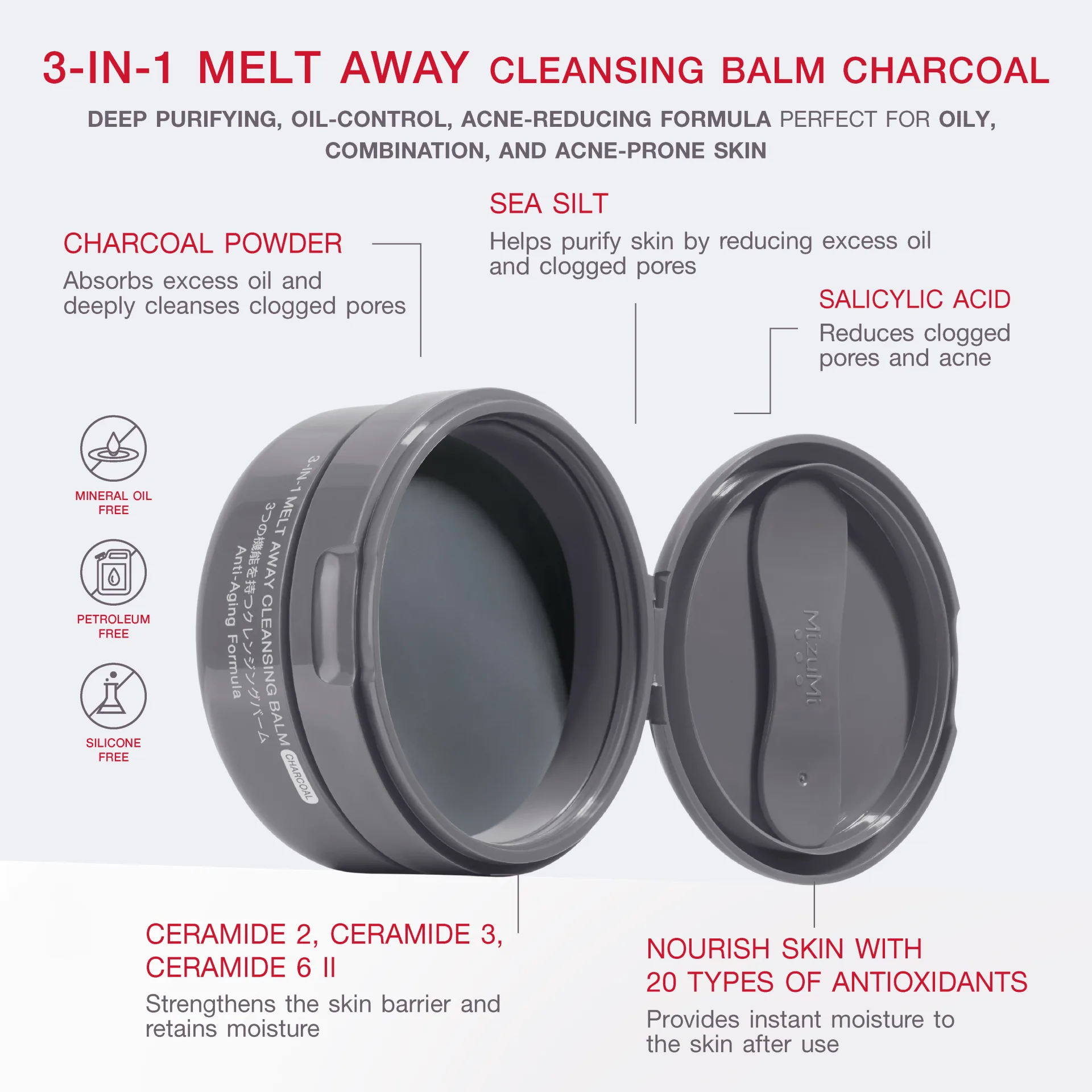 MizuMi 3-In-1 Melt Away Cleansing Balm Charcoal